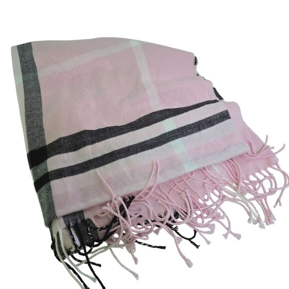 Burberry Checked Cashmere Scarf/ Wrap Pale Candy Pink Quiet Luxury Size 67"x27" - Picture 2 of 6